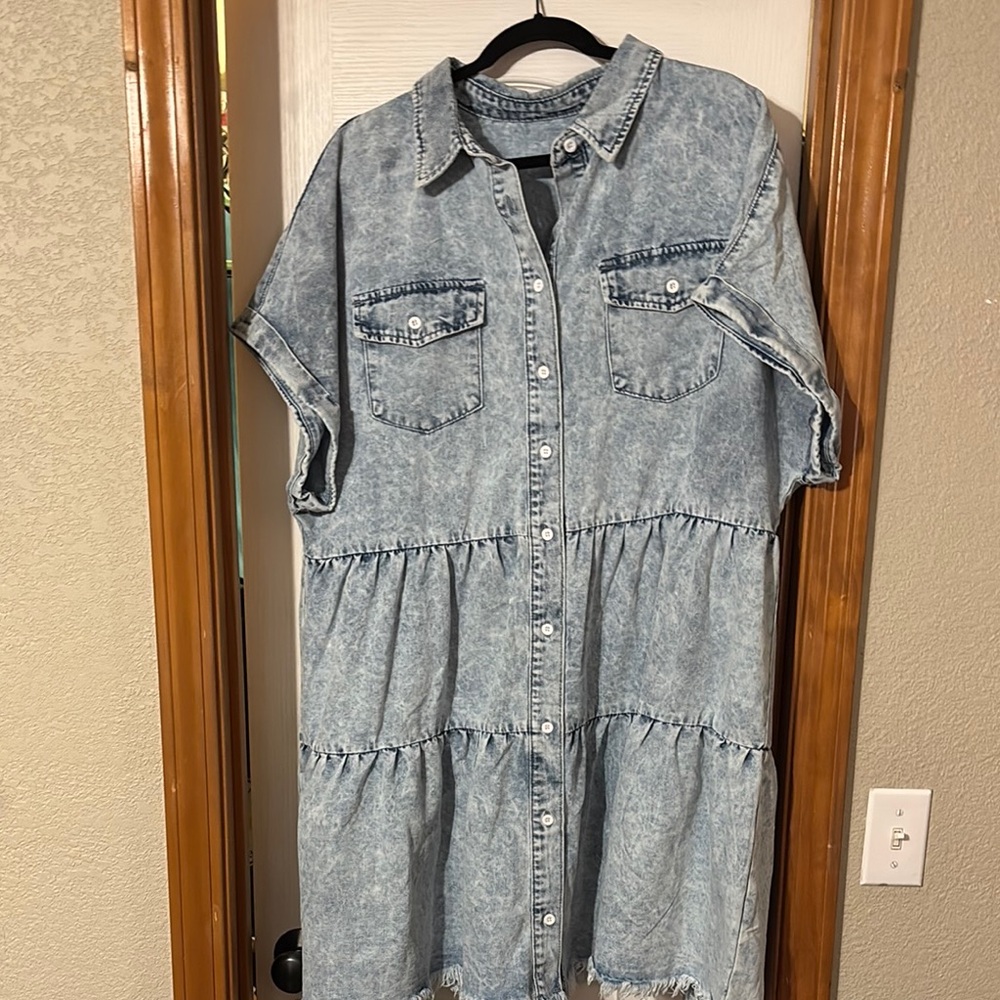 Denim Button-Up Tiered Dress